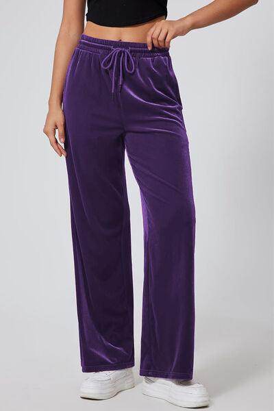 Drawstring Elastic Waist Straight Leg Pants for Women
