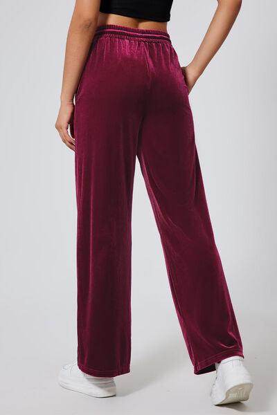 Drawstring Elastic Waist Straight Leg Pants for Women