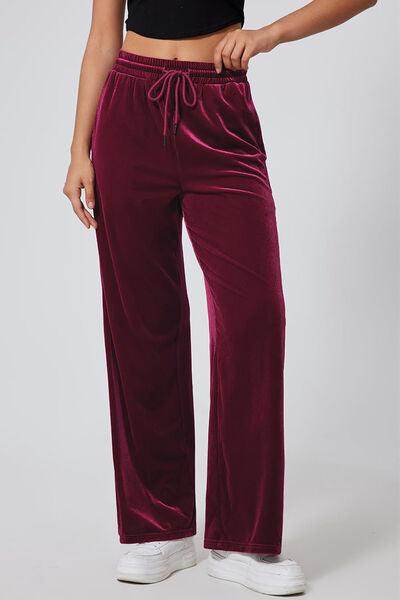 Drawstring Elastic Waist Straight Leg Pants for Women