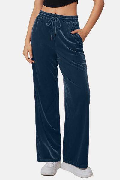 Drawstring Elastic Waist Straight Leg Pants for Women