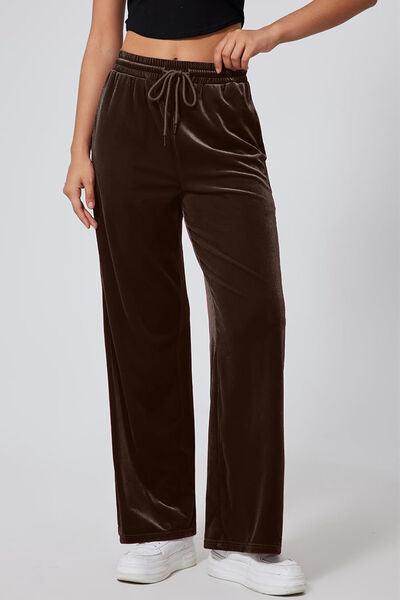 Drawstring Elastic Waist Straight Leg Pants for Women