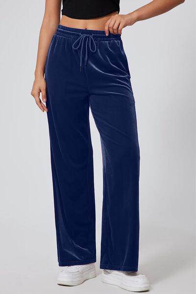 Drawstring Elastic Waist Straight Leg Pants for Women