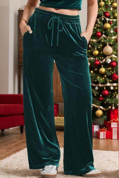 Drawstring Elastic Waist Straight Leg Pants for Women