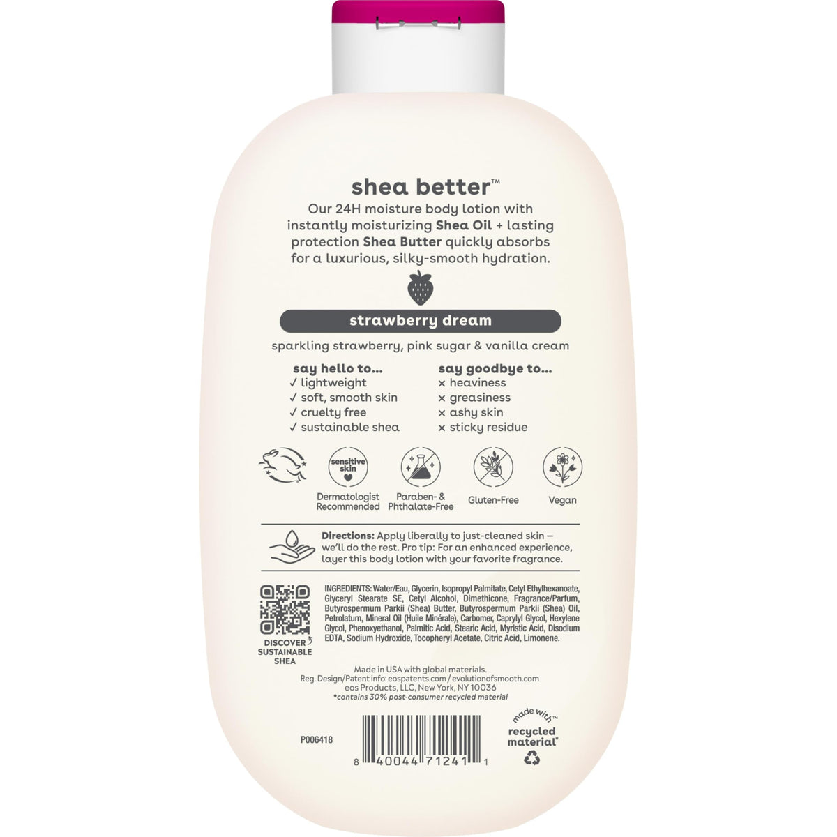 eos Shea Better Body Lotion- Vanilla Cashmere, 24-Hour Moisture, 16 fl oz