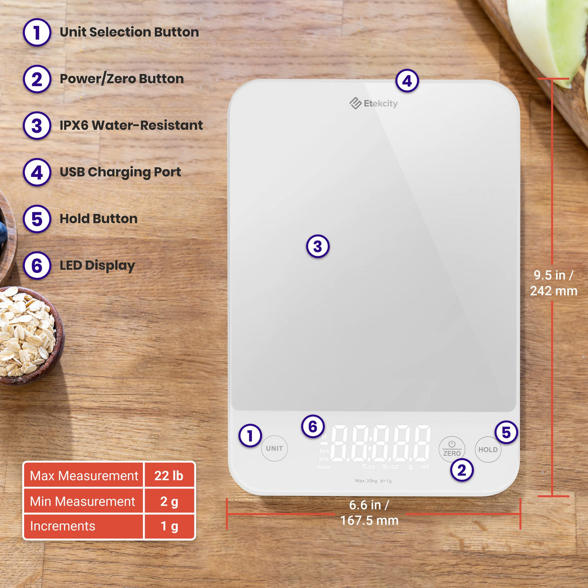 Etekcity Food Kitchen Scale, Digital Grams and Ounces, 11lb