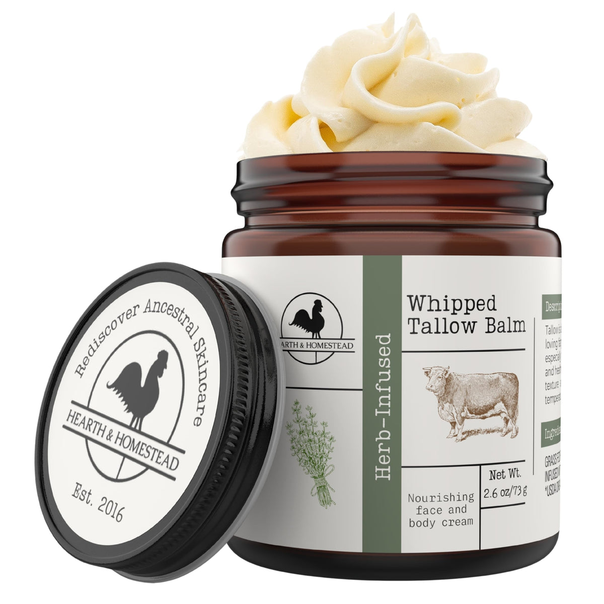 Hearth & Homestead Whipped Beef Tallow for Skin & Face, Unscented, 1.3oz