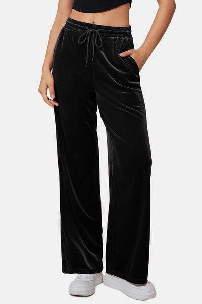 Drawstring Elastic Waist Straight Leg Pants for Women