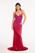 Rhinestones Embellished Long Mermaid Formal Gown w/ Lace Up Back & Thin Straps GLGL3045